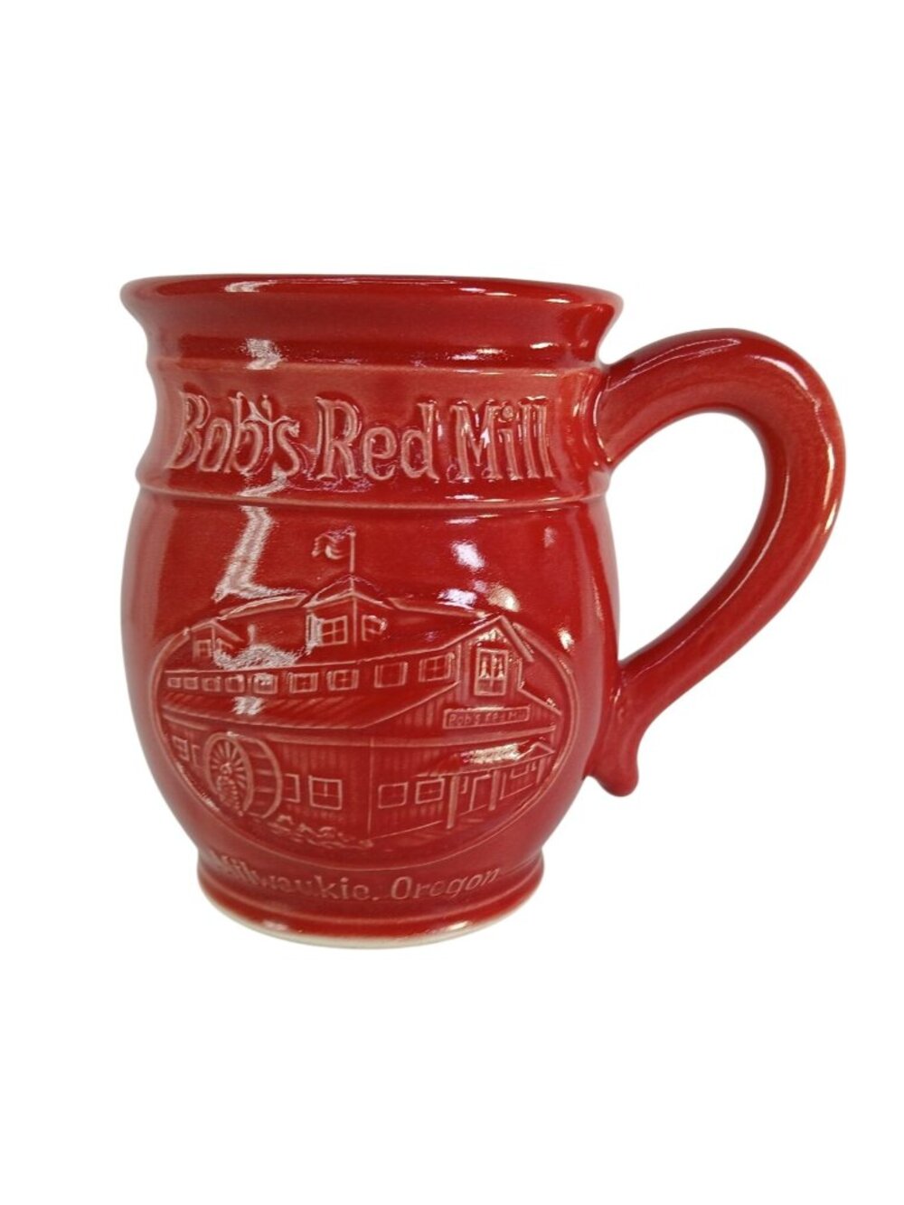 Bobs Red Mill Ceramic Mug Red Embossed Mill Design Milwaukie Oregon Made In USA